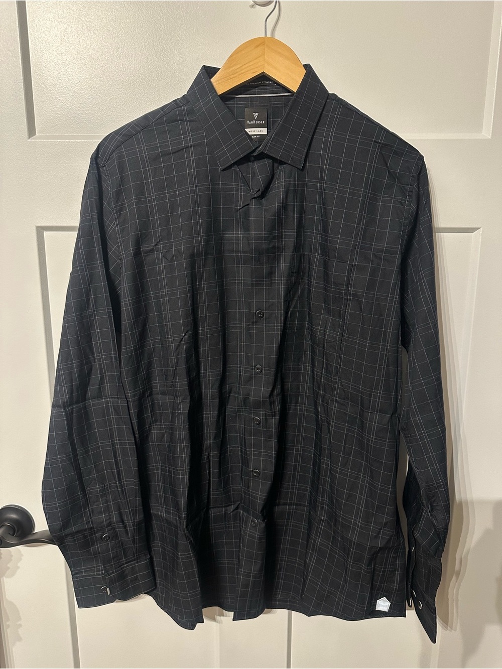 Van Heusen Men’s Black Windowpane Dress Shirt Men’s Formal Work Shirt NEW